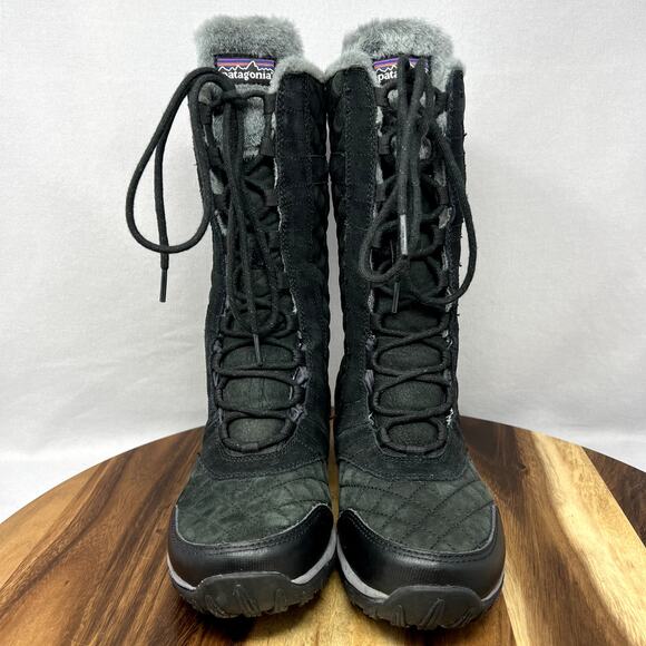Patagonia Wintertide Waterproof Boots Black Faux Fur Lined Size 7.5 Lace Up - Picture 3 of 8